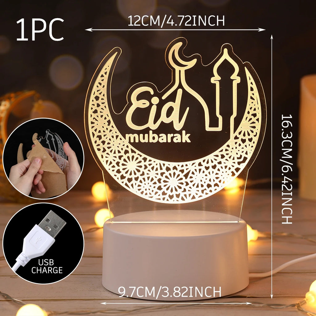 Eid Mubarak 3D Led Lamp Ramadan Night Light Led Moon