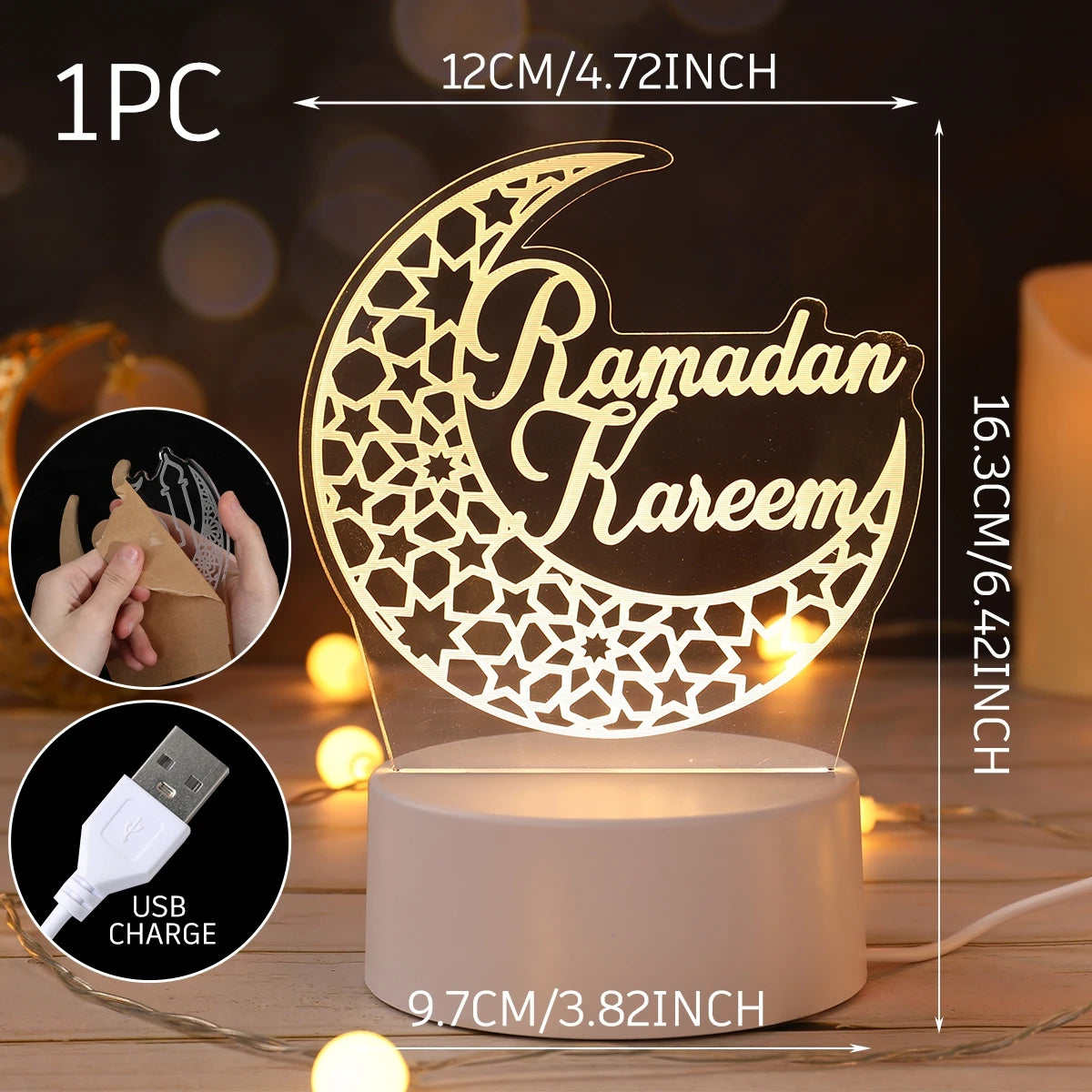Eid Mubarak 3D Led Lamp Ramadan Night Light Led Moon