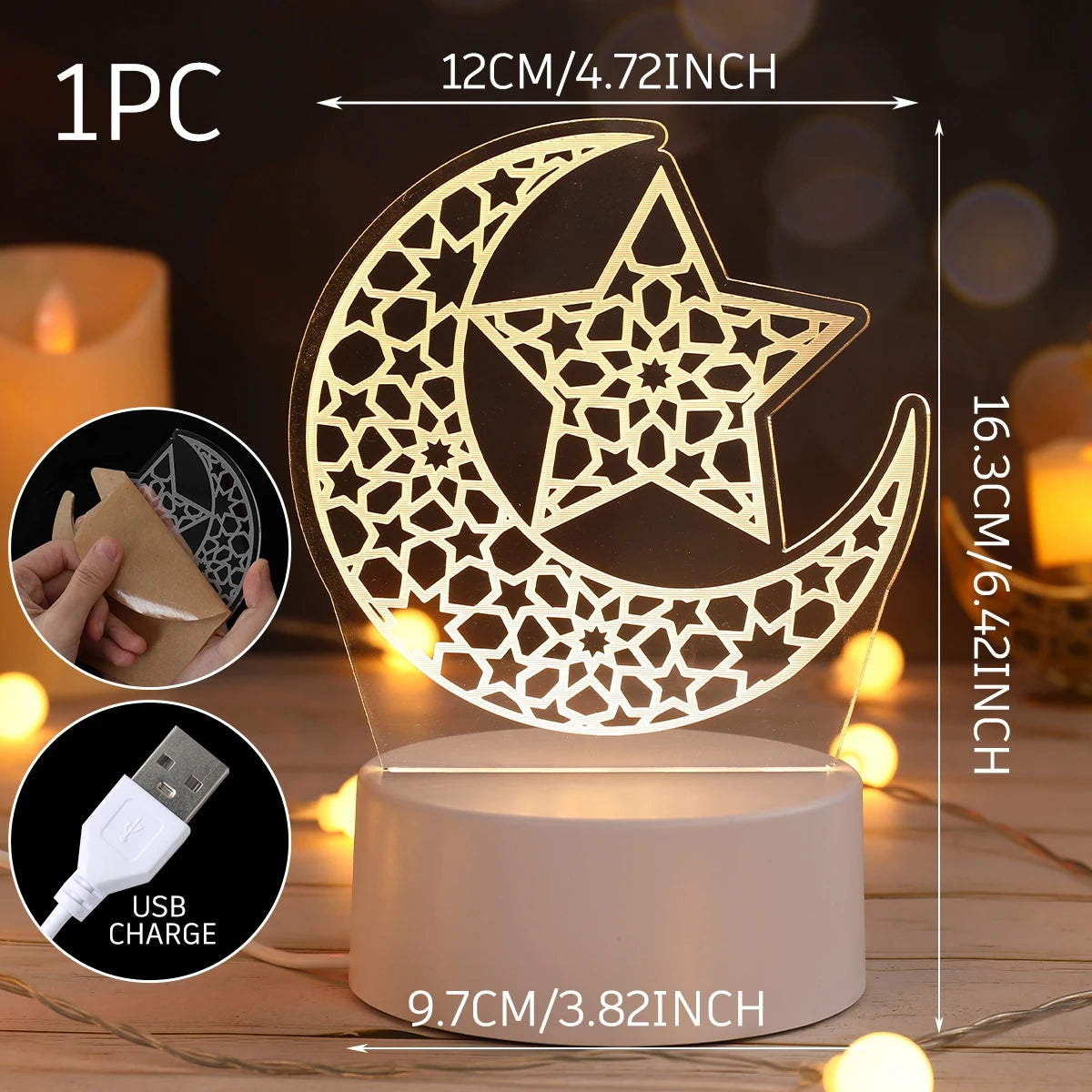 Eid Mubarak 3D Led Lamp Ramadan Night Light Led Moon