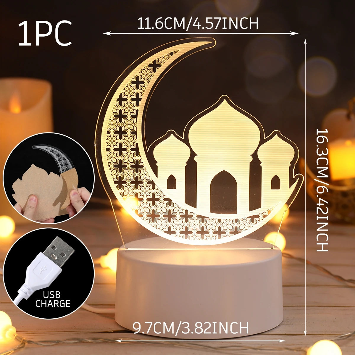 Eid Mubarak 3D Led Lamp Ramadan Night Light Led Moon