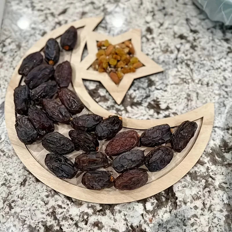 Ramadan Wooden Moon Star Tray Dessert