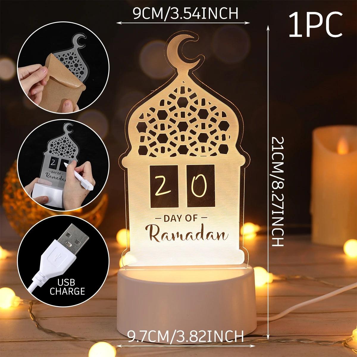 Eid Mubarak 3D Led Lamp Ramadan Night Light Led Moon