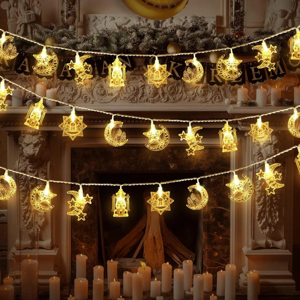 Ramadan Decorations 2026 Moon Star Castle LED String Lights