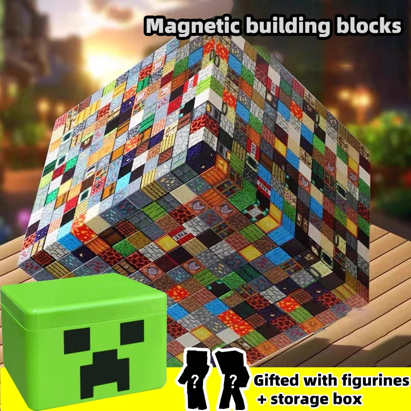 Magnetic building block toy storage box set