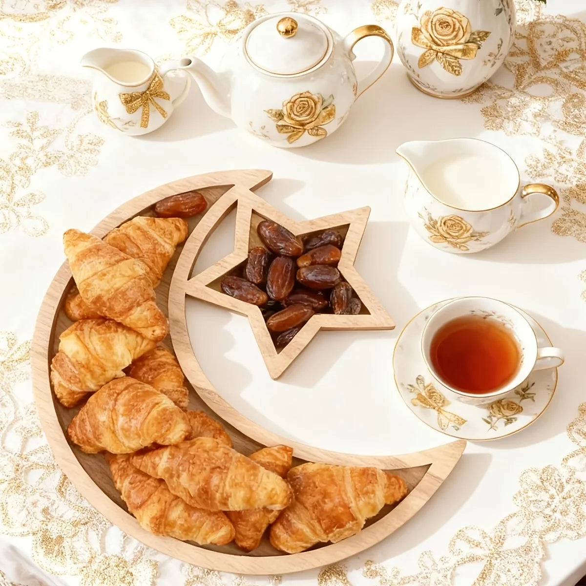 Ramadan Wooden Moon Star Tray Dessert